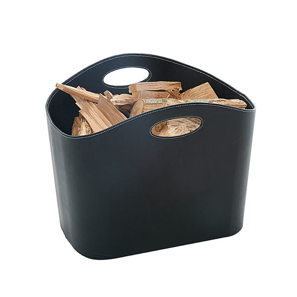 Penman Veneto  Black Faux Leather Log Basket