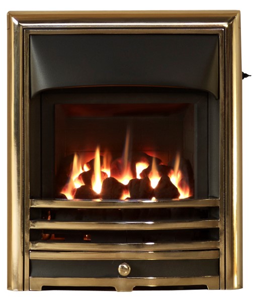 Aurora HE Glass Fronted Convector Inset Glass Fire - Gold Finish