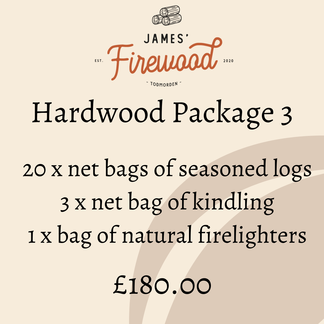 OFFER 3 - 20 x net bags of logs, 3 x kindling and 1 x bag of natural firelighters HARDWOOD
