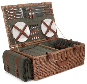 4 Person Green Tweed Hamper
