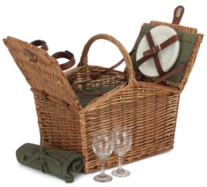 2 Person Green Tweed Double Lidded Hamper
