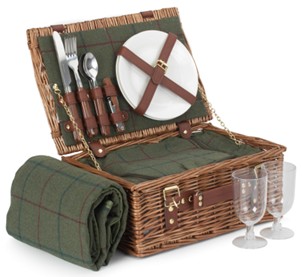 2 Person Green Tweed Classic Picnic Hamper