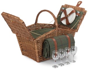 Elegant 4 Person Green Tweed Hamper