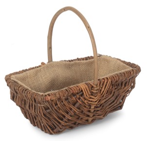 Small Rectangular Unpeeled Willow Garden Trug With Hessian Lining