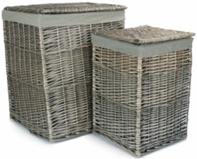 Set of 2 Square Laundry Basket With Grey Sage Lining 