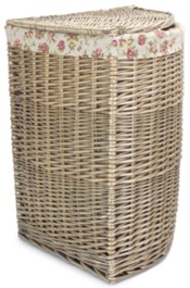 Large Antique Wash Corner Laundry Basket With Garden Rose Lining