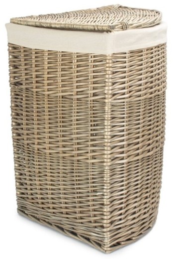 Large Antique Wash Corner Laundry Basket With White Lining