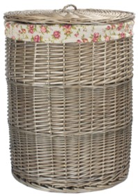 Large Antique Wash Round Laundry Basket With Garden Rose Lining