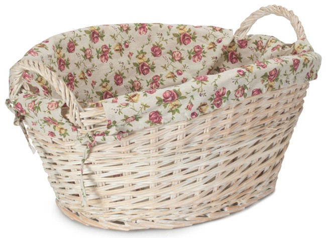 White Finish Wash Basket With Garden Rose Lining