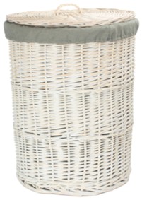 Large Round White Wash Laundry Hamper With Grey Sage Lining