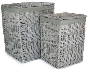 Set of 2 Grey Wash Square Laundry Basket With Grey Sage Lining 