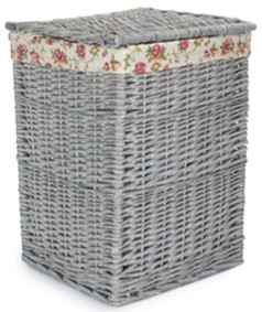 Small Grey Wash Square Laundry Basket With Garden Rose Lining