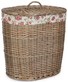 Small Antique Wash Oval Laundry Basket With Garden Rose Lining