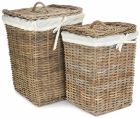 Set of 2 Square Rattan Laundry Hamper Basket
