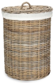 Large Round Rattan Laundry Hamper Basket With White Lining