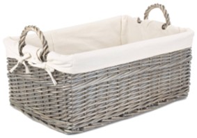 Large Shallow Antique Wash Storage Basket With White Lining