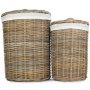Set of 2 Round Rattan Laundry Hamper Basket With White Lining 