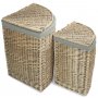 Set of 2 Antique Wash Corner Laundry Basket With Grey Sage Lining 