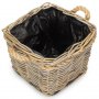 Small Square Tapered Rope Handled Rattan Planter With Plastic Lining