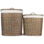 Set of 2 Antique Wash Oval Laundry Basket With White Lining 