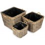 Set of 3 Square Tapered Rope Handled Rattan Planter With Plastic Lining 