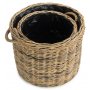 Set of 2 Rope Handled Rattan Round Planter With Plastic Lining 