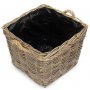 Medium Square Tapered Rope Handled Rattan Planter With Plastic Lining