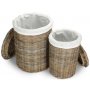 Set of 2 Round Rattan Laundry Hamper Basket With White Lining 