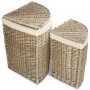 Set of 2 Antique Wash Corner Laundry Basket With White Lining