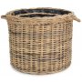 Set of 2 Rope Handled Rattan Round Planter With Plastic Lining 