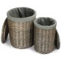 Set of 2 Antique Wash Round Laundry Basket With Grey Sage Lining
