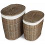 Set of 2 Antique Wash Oval Laundry Basket With White Lining 